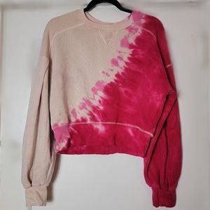Free People Pink Tie-Dye Cropped Pullover Sweatshirt